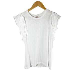 Goldie Celeste Ruffled Sleeve Pima Cotton Pullover Top White Large Lightweight